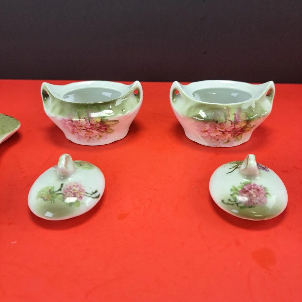 Moschendorf Bavaria Tea Vanity Set OS Green Pink Excellent Hydrangea Floral 5pc